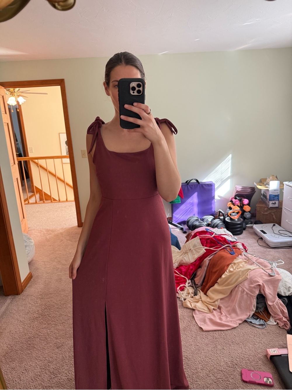 Birdy Grey Burgundy Tie-Shoulder Maxi Dress